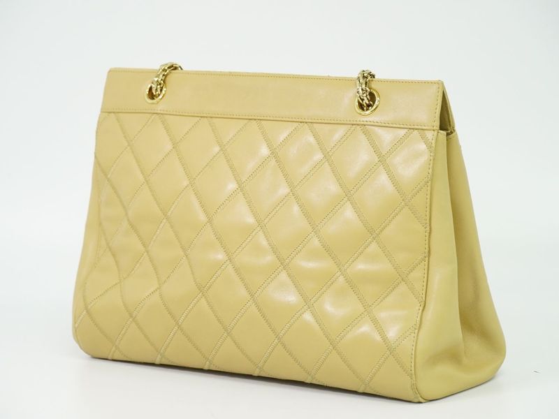 Authentic Chanel Coco Mark Chain Shoulder Bag Tote Leather Beige Coco Mark Bag