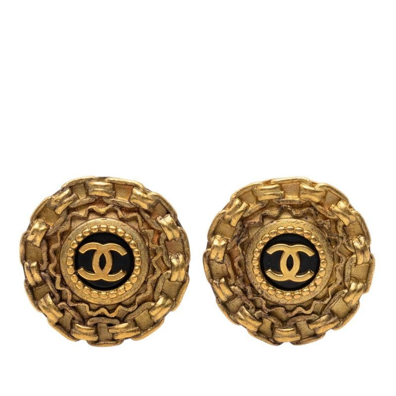 Chanel CC Logo Gold Plated Earrings