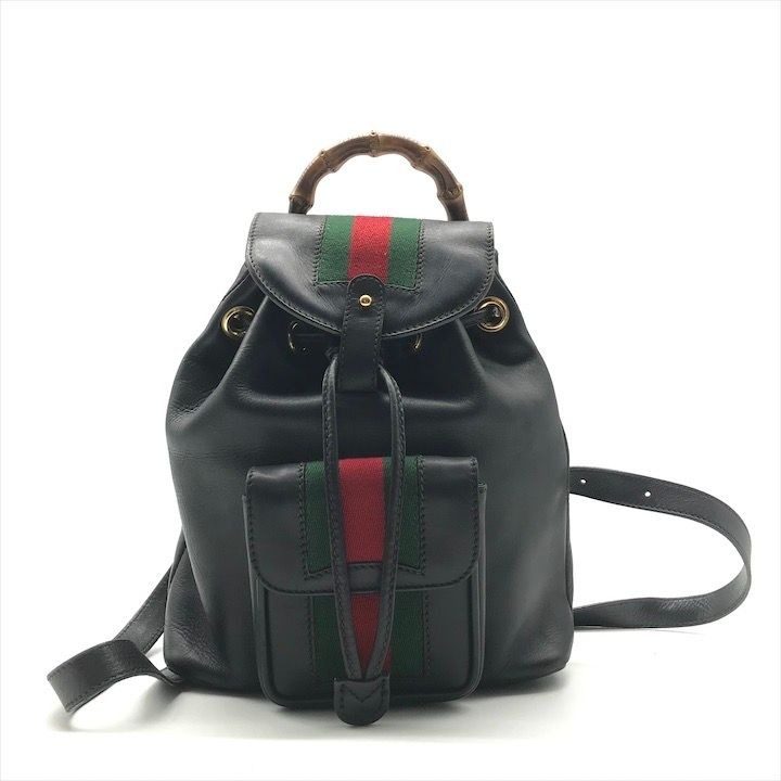 Gucci Bamboo Leather Sherry Backpack Black