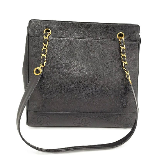 Chanel Chain Shoulder Bag Triple Coco Caviar Leather Black