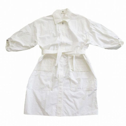Hermes Cliquetis Button 2 E0501 dj Short Sleeve Shirt Dress Knee Length White