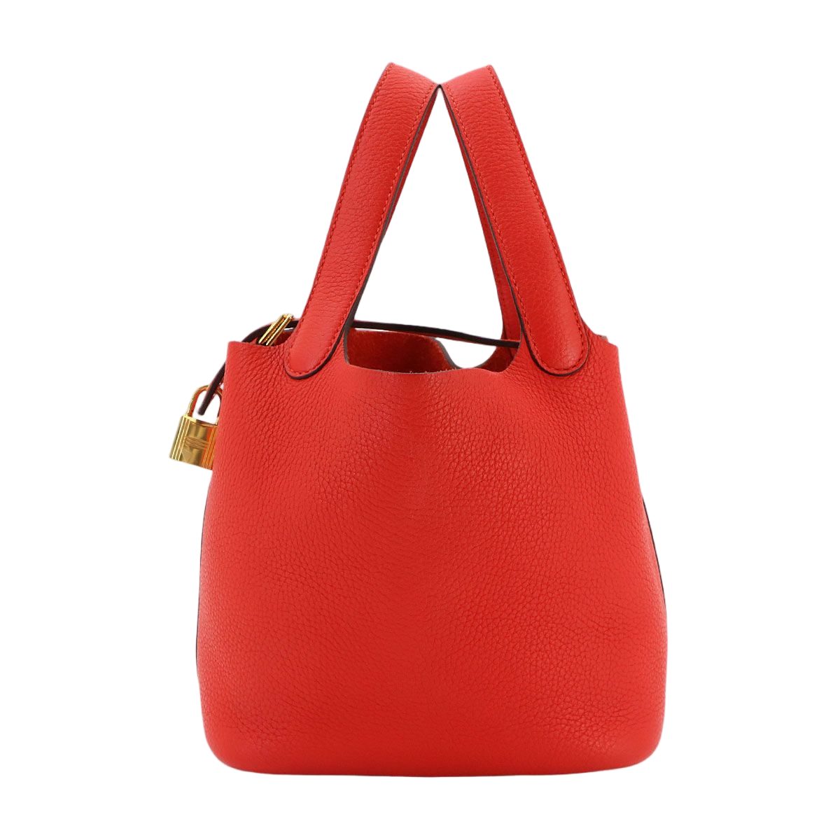 Hermes Picotin Lock 18 PM Hand Bag Taurillon Clemence Rouge Tomato Gold