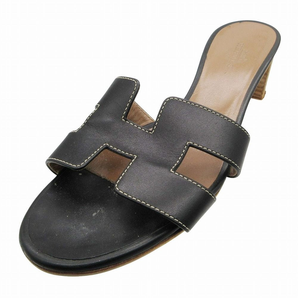 Hermes Oasis Open Toe Sandals Shoes Black 37