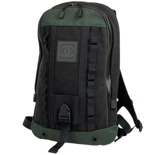 Chanel Sportsline Backpack CC Logo Canvas Black Green