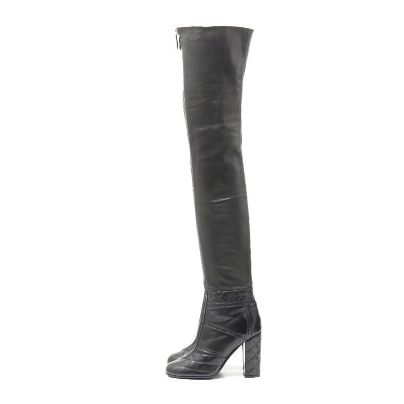 Chanel Boots Size 37 1 2 C Matelasse Long Leather Knee High Boots Cy High Boots