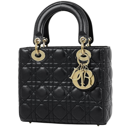 Dior Christian Cannage 2-Way Shoulder Bag Leather Black