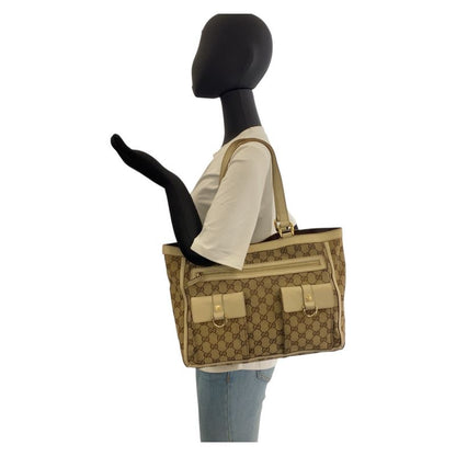 Gucci Abby Beige Ivory Gold Hardware GG Canvas/leather 146247 Tote Bag Shoulder
