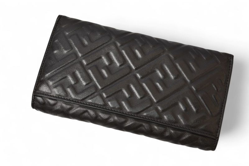 Fendi Wallet Fendi Bifold Long Wallet Leather Women Men FF Embossed Black 7m0264
