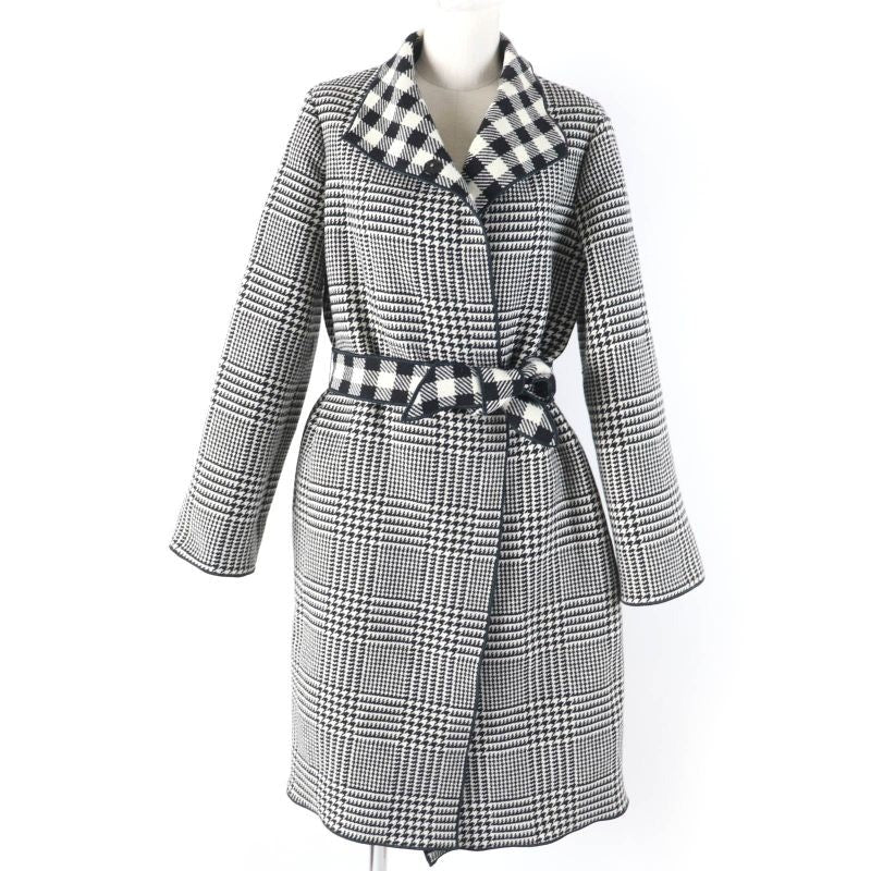 Emporio Armani Almaani Black Tag Wool Staggered Pattern Belted Coat