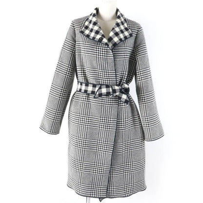 Emporio Armani Almaani Black Tag Wool Staggered Pattern Belted Coat
