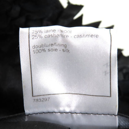 CHANEL 08A P33334 Wool Cashmere Mix Ribbon Embellished Zip Up Coat With Coco