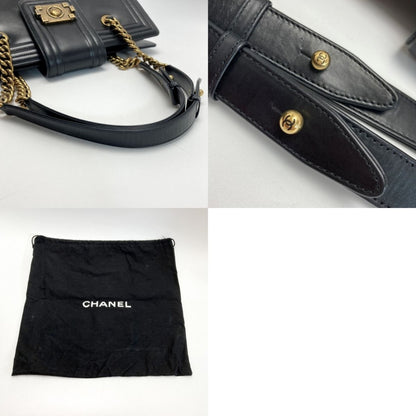 Chanel Boy Chanel Chain Tote Bag Black Leather Coco Mark One Shoulder