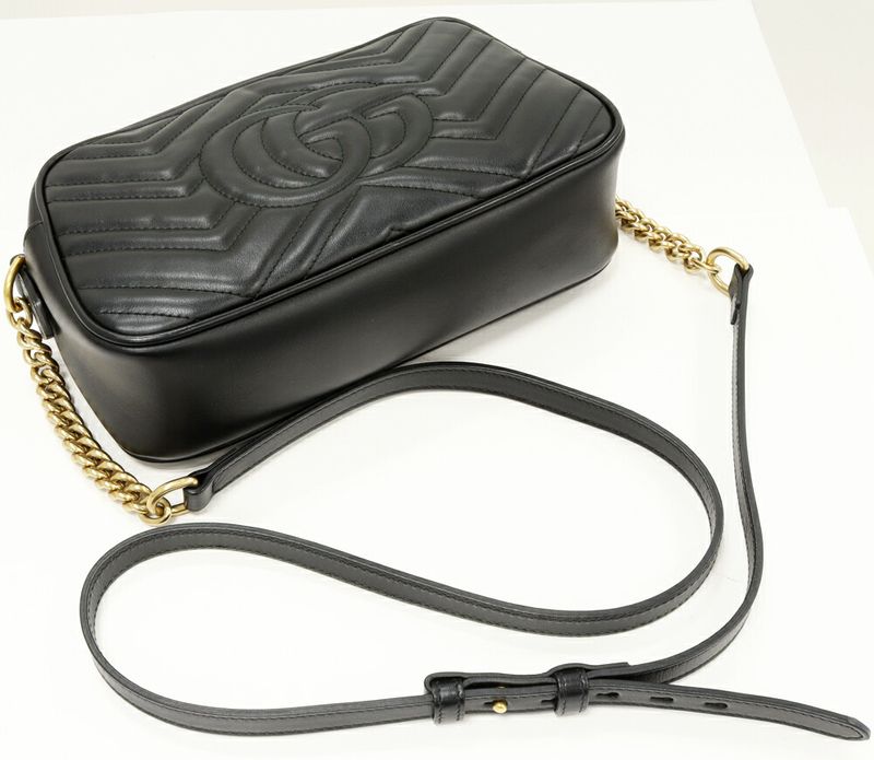 Gucci Chain Shoulder Bag GG Marmont Small Camera Bag Chevron Quilted Leather