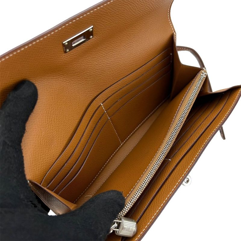 Hermes Long Wallet Kelly Wallet Engraved D Vaux Epson Gold Elegant Silverhardwar