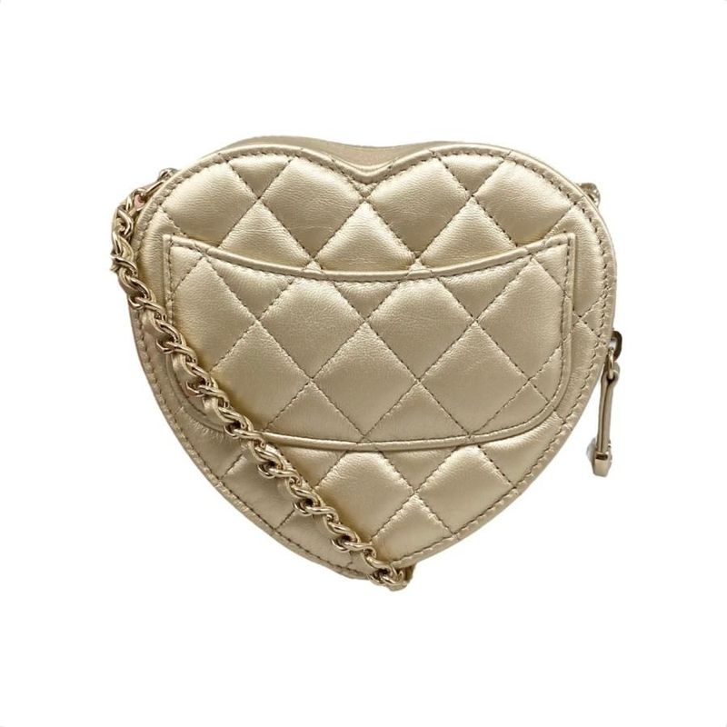 Chanel Shoulder Bag Heart Chain Ap2784 Matelasse Coco Mark Lambskin Metallic