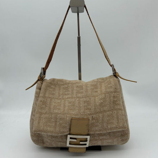 Fendi Wool Mamma Shoulder Bag Beige