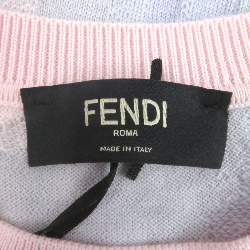 Fendi Fzx039 FF Logo Zucca Long Sleeve Knit Sweater Pinkish Multicolor 46 Made