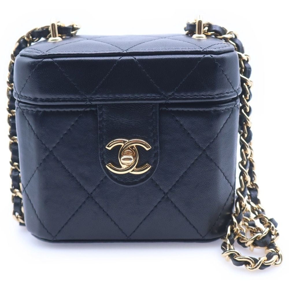 Chanel Quilted Mini Vanity Shoulder Bag Black Lambskin Gold