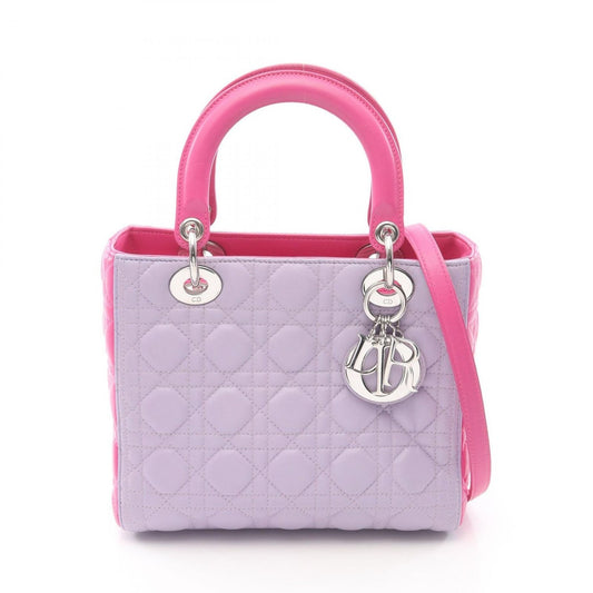 Dior Handbag Lady Pink Lavender Leather Cannage 2-Way Tote