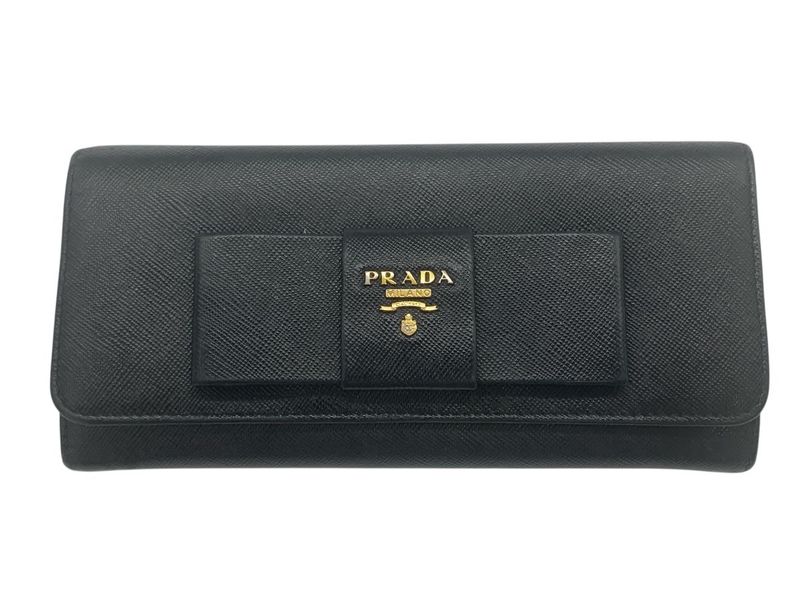 2589 Prada Bifold Long Wallet 1m1132 Saffiano Leather Ribbon Nero Black