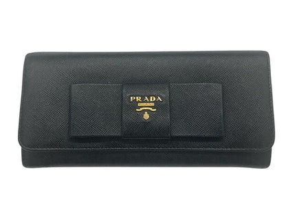 2589 Prada Bifold Long Wallet 1m1132 Saffiano Leather Ribbon Nero Black