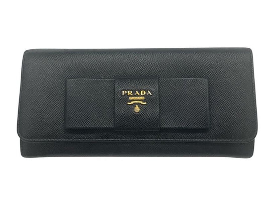 2589 Prada Bifold Long Wallet 1m1132 Saffiano Leather Ribbon Nero Black