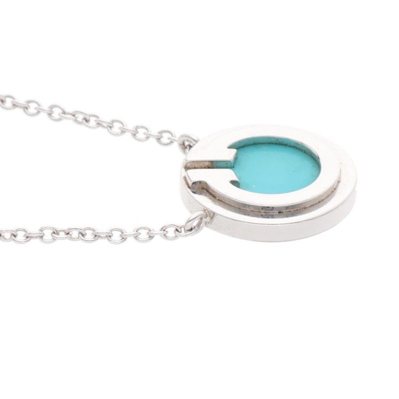 Tiffany & Co T TWO Circle 18K White Gold Turquoise Necklace Women 18inch