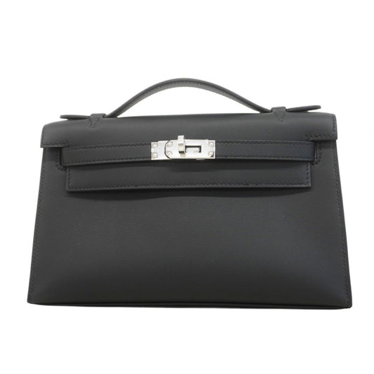 Hermes Handbag Pochette Kelly Swift Black Silver