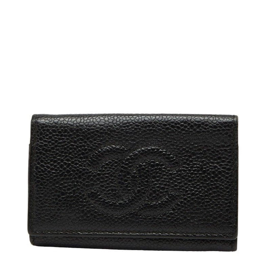 Chanel Coco Mark Key Case 6 Rows Black Caviar Leather
