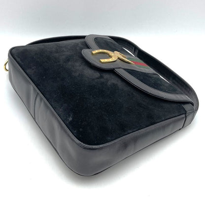 Old Gucci Shoulder Bag Horseshoe Vintage Black Suede/leather Ladies Fashion