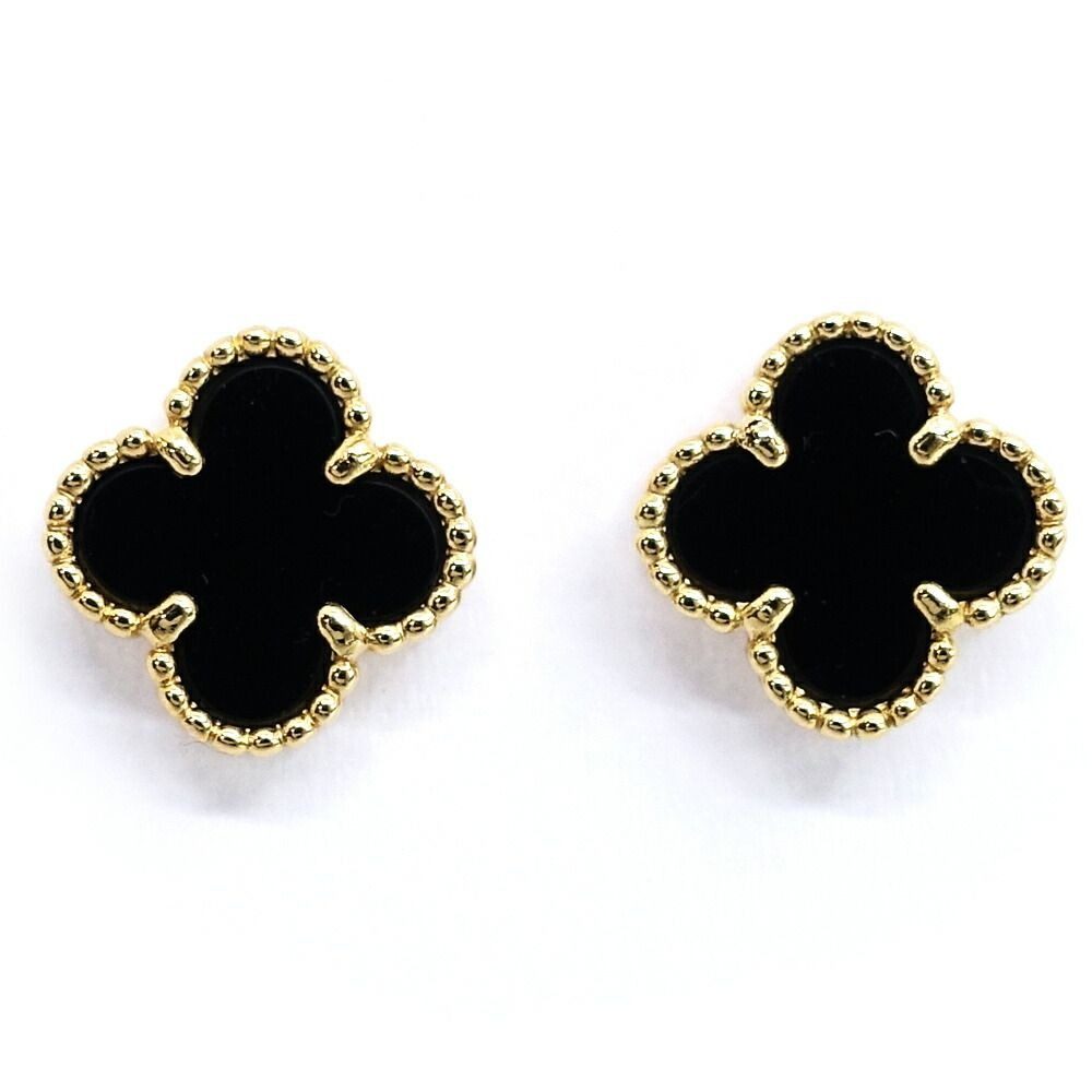 Van Cleef & Arpels 18k Yellow Gold Sweet Alhambra Earrings Onyx