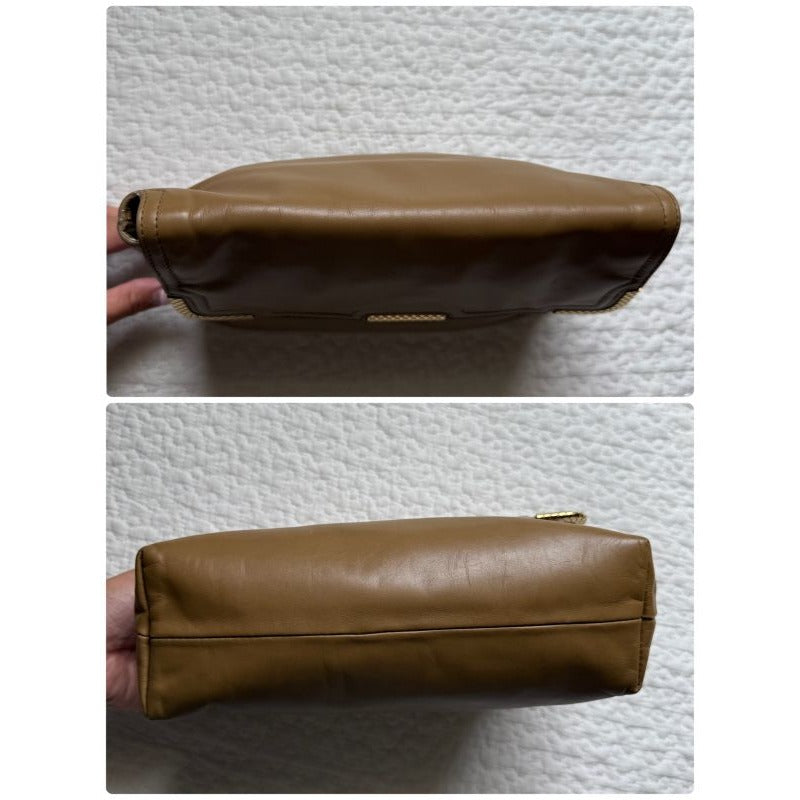 Bottega Veneta Leather Clutch Bag Beige Gold Hardware Party — view 6
