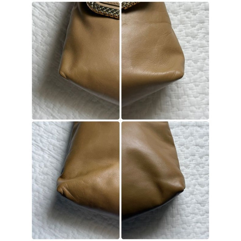Bottega Veneta Leather Clutch Bag Beige Gold Hardware Party — view 8