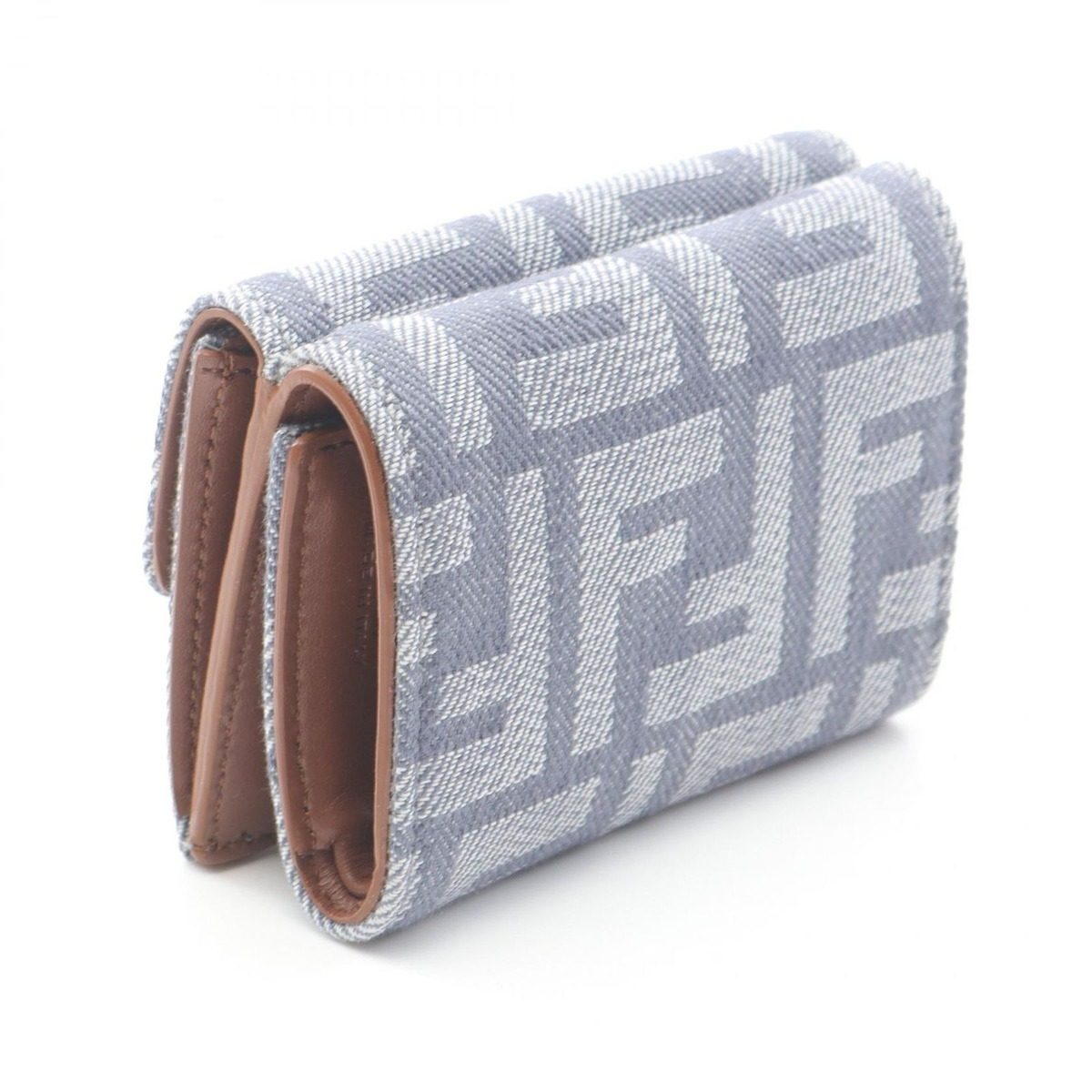 Fendi Trifold Wallet Baguette Zucca Light Blue Canvas — view 2