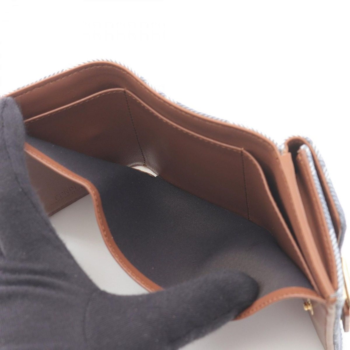Fendi Trifold Wallet Baguette Zucca Light Blue Canvas — view 5