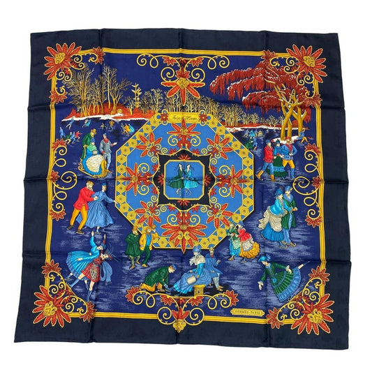 Hermes Scarf Carre 90 Silk Joies D'hiver Winter Fun Navy