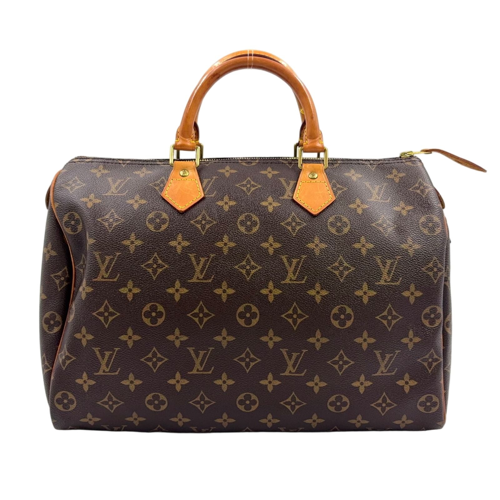 Louis Vuitton Speedy 35 Monogram Leather Brown Handbag Gold