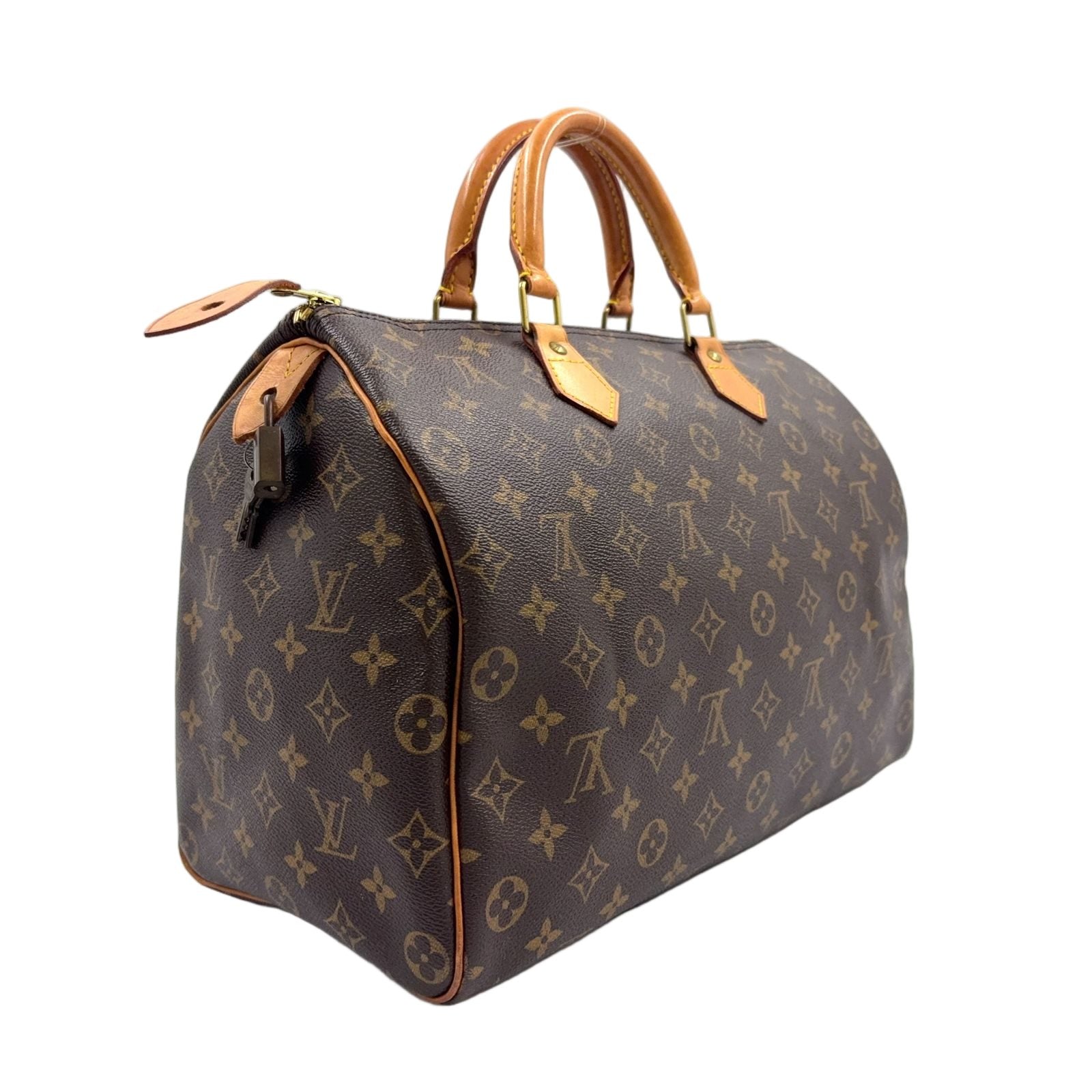 Louis Vuitton Speedy 35 Monogram Leather Brown Handbag Gold — view 2