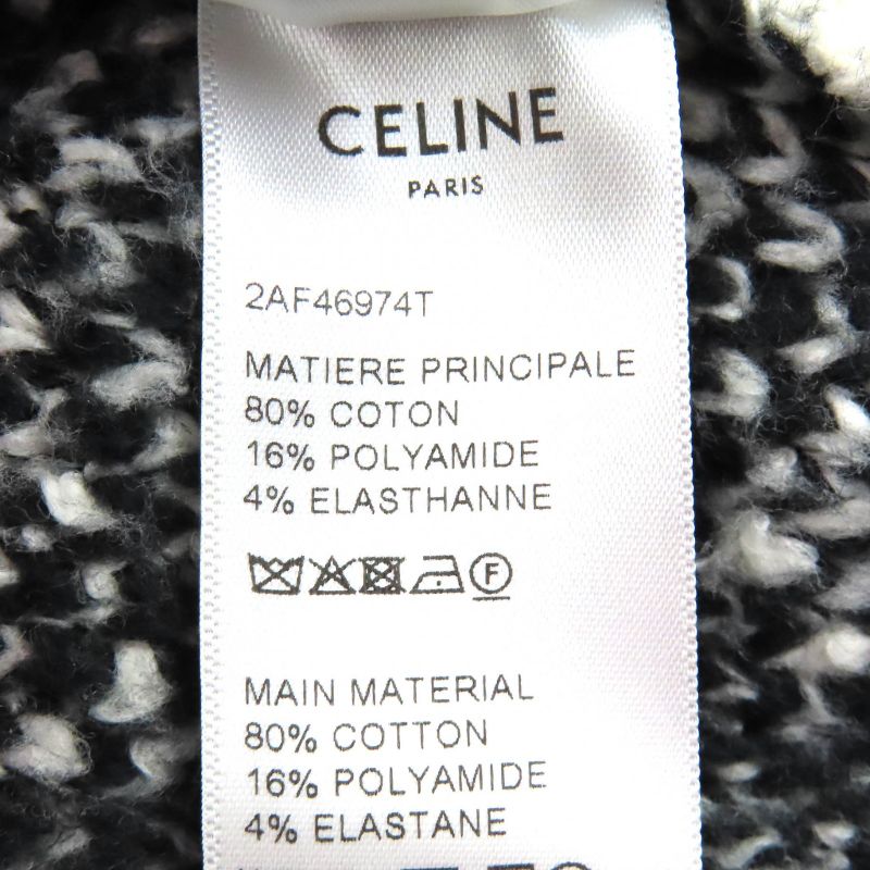 Celine 2af46974t Surf Style Argyle Boxy Crewneck Long Sleeve Knit Black White S