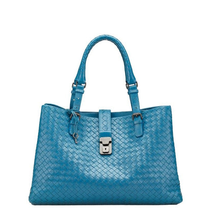 Bottega Veneta Intrecciato Handbag Tote Bag Blue Leather Women Bottega Veneta