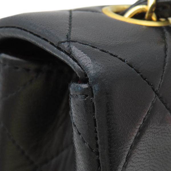 Chanel Shoulder Bag Matelasse Full Flap Lambskin Black Gold Hardware Black