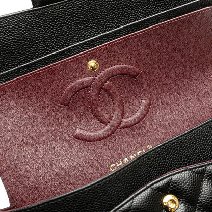 Chanel Matelasse 25 Coco Mark Double Flap Chain Shoulder Bag Black Caviar Skin