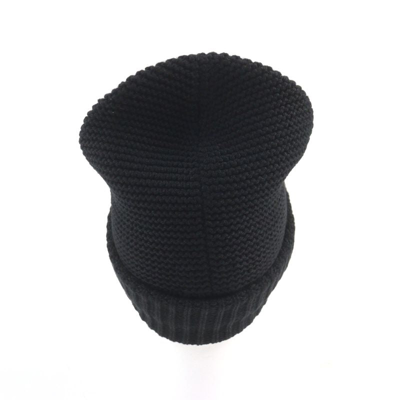 Hermes 100% Cashmere Sheepskin Leather Knit Hat With Logo Tag Beanie Knit Cap