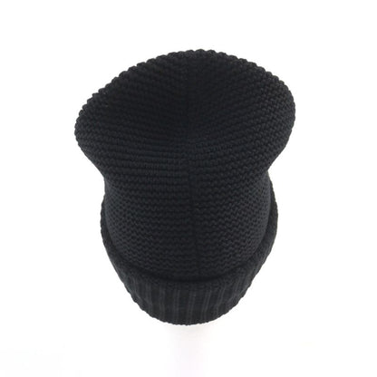 Hermes 100% Cashmere Sheepskin Leather Knit Hat With Logo Tag Beanie Knit Cap