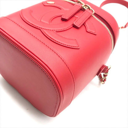 Chanel CC Logo Quilted 2-Way Vanity Hand Chain Shoulder Bag Crossbody Red