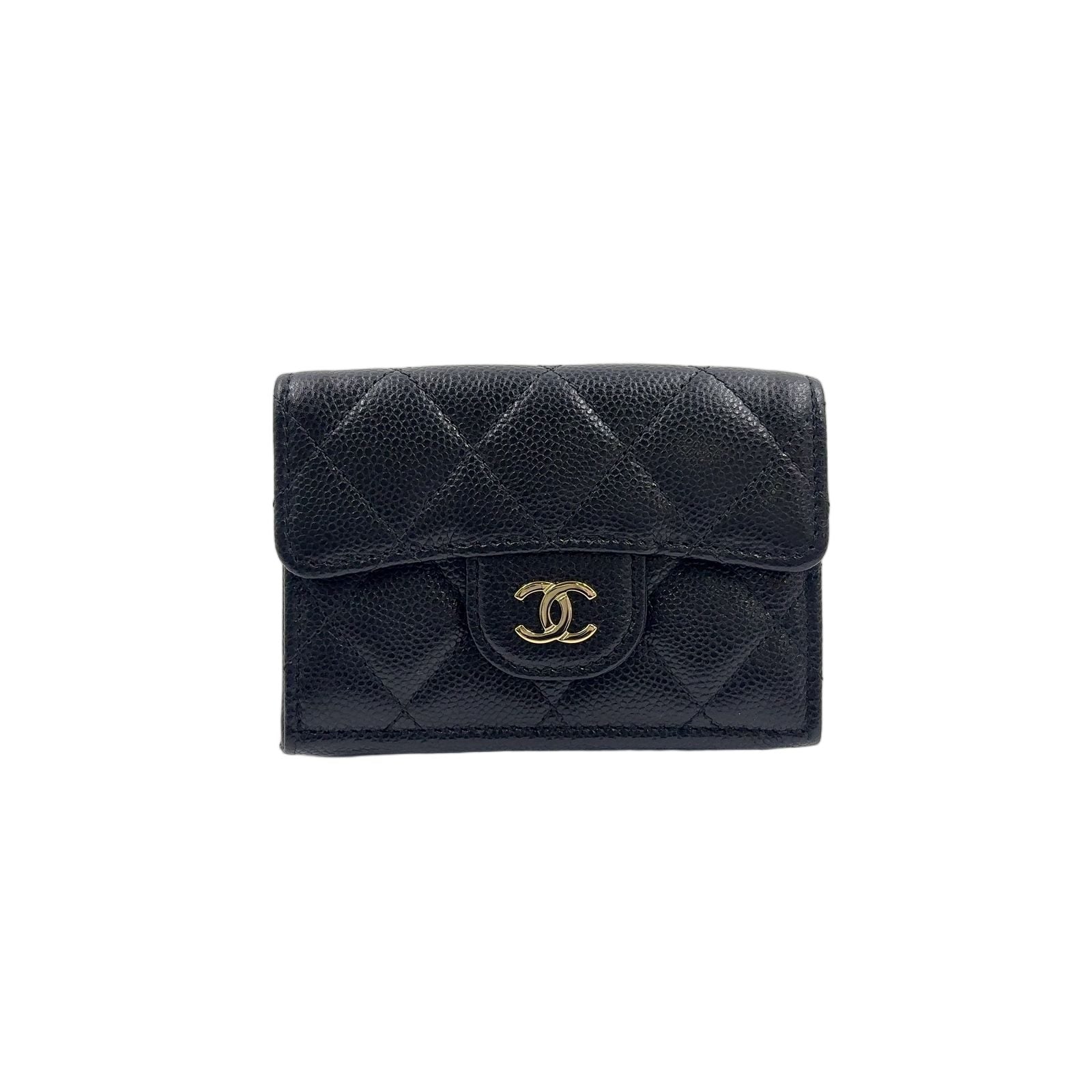 Chanel Classic Small Flap Random Caviar Leather Black Bordeaux Trifold Wallet