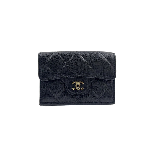 Chanel Classic Small Flap Random Caviar Leather Black Bordeaux Trifold Wallet