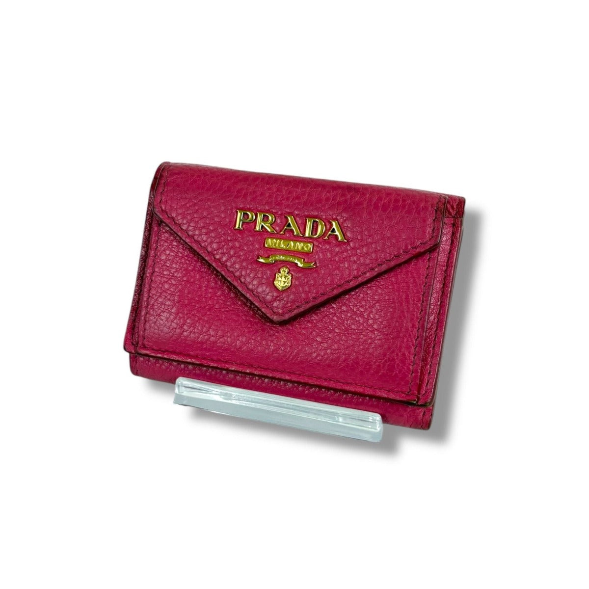 Prada Vitello Daino Leather Compact Wallet Trifold Gold Hardware Mini