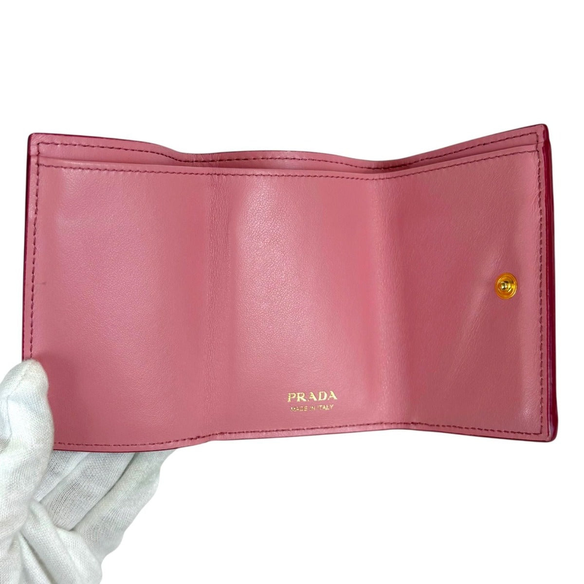 Prada Vitello Daino Leather Compact Wallet Trifold Gold Hardware Mini — view 5