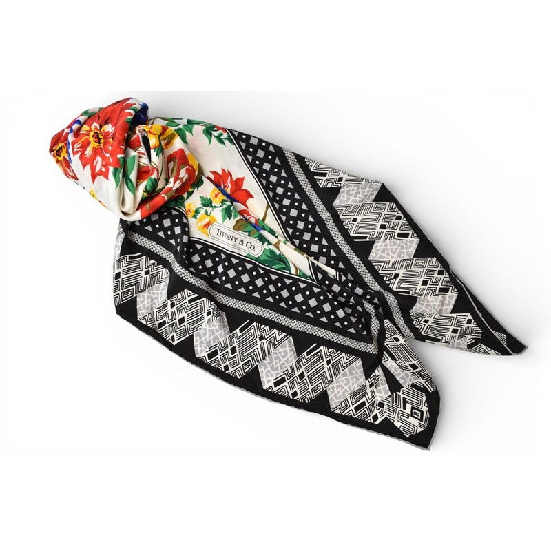 Tiffany & Co Scarf Silk Flower Motif Black Multi — view 4